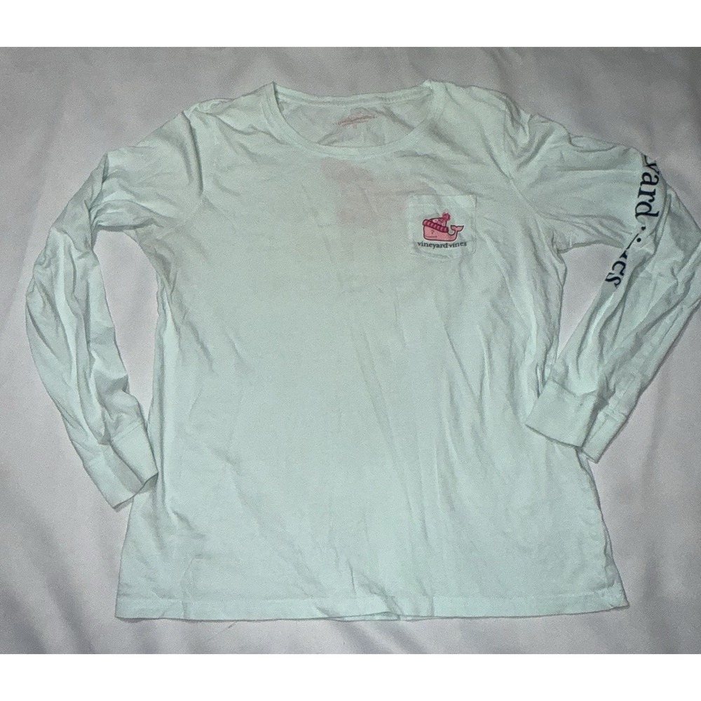 Vineyard Vines Long Sleeve‎ T Women's Medium Pastel Green Pink Whale W Toboggan